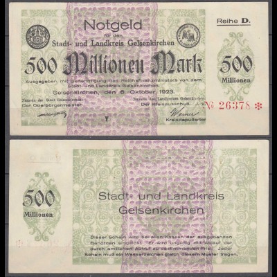 Gelsenkirchen Stadt + Landkreis 500 Millionen Mark 1923 Notgeld (30094
