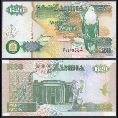 SAMBIA - ZAMBIA 20 Kwacha Banknote (1992) UNC (1) Pick 36b sign.11 (30173