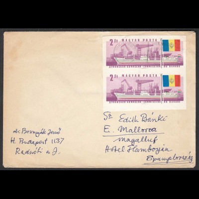 Ungarn 1967 Mi.2328 B im Paar auf Brief Donaukommission RAR (30588