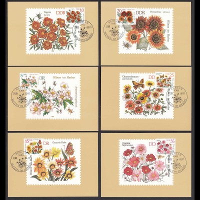 DDR 1982 Maximumkarten Mi.2737-42 Herbst-Blumen Satz (25960