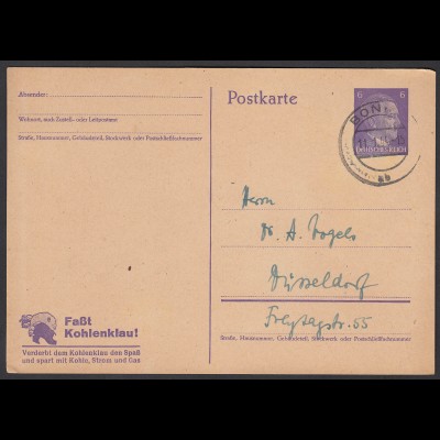 3.Reich Ganzsache 11.1.1944 Bonn Fasst Kohlenklau (25782