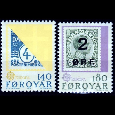 Färöer – Faroe Islands 1979 Mi. 43-44 ** MNH Cept Briefmarke auf Briefmarke