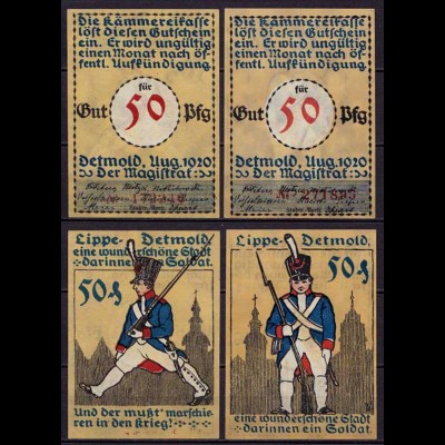 Detmold 2 x 50 Pfennig Notgeld rote serien nummer 1920 (ca396