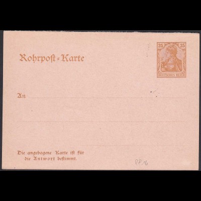Deutsches Reich 1908 Rohrpost-Ganzsache Frageteil RP 16 ungebraucht (32159