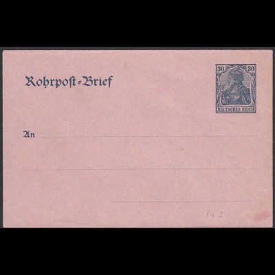 Deutsches Reich 1908 Rohrpost-Umschlag Ganzsache RU 5 ungebraucht (32160