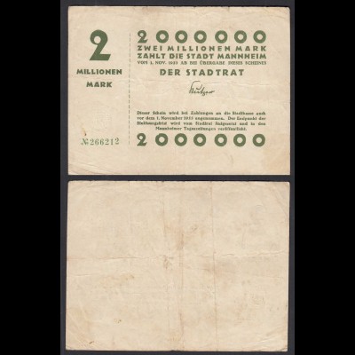 Baden Mannheimm 2-Millionen Mark Banknote 1922 Notgeld (32276