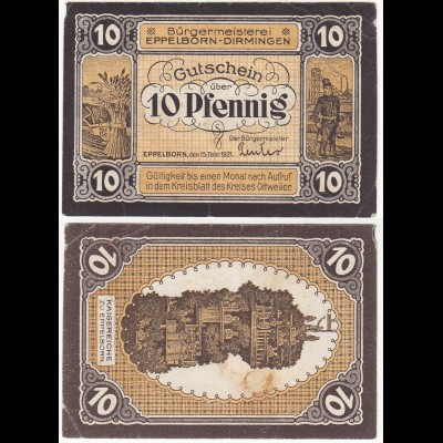 Eppelborn-Dirmingen 10 Pfennig NOTGELD Gutschein 1921 (32290