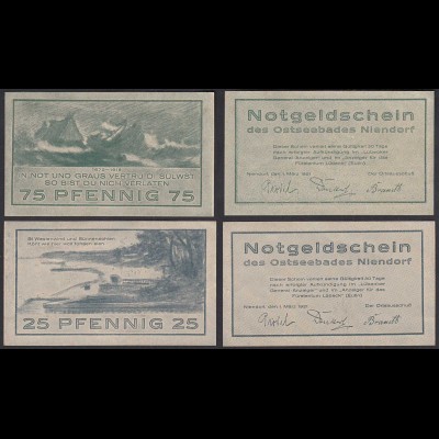 Niendorf 25 + 75 Pfennig NOTGELD Gutschein 1921 (32293