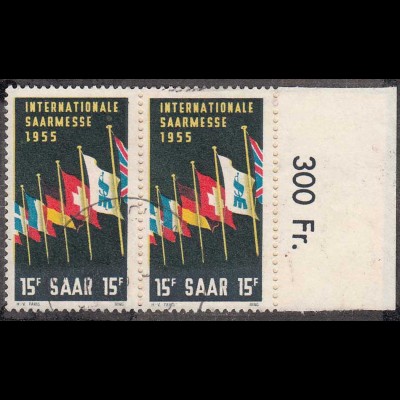 Saar Saarland -1955 Mi. 359 + 359 I Paar mit einem Plattenfehler gestempelt used