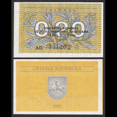 Litauen - Lithunia 0,20 Talonas 1991 Serie AG Pick 30 UNC (1) (32514
