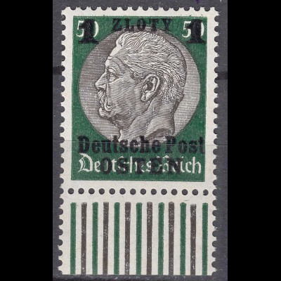 Generalgouvernement 1939 Mi.12 postfrisch MNH 1 Zl. auf 50 Pfg. (70569