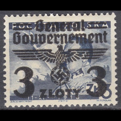 Generalgouvernement 1940 Mi.29 * ungebraucht MH Überdruck 3 Zl. auf 3 Zl. (70576