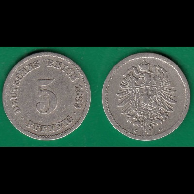 5 Pfennig Kaiserreich EMPIRE kl. Adler 1889 G Jäger 3 tiefer stehende 9 (32614