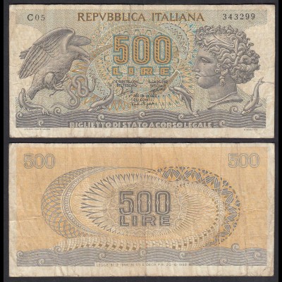Italien - Italy 500 Lire Banknote 1966 Pick 93a F- (4-) (32640