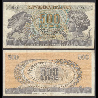 Italien - Italy 500 Lire Banknote 1966 Pick 93a fast VF (3-) (32642