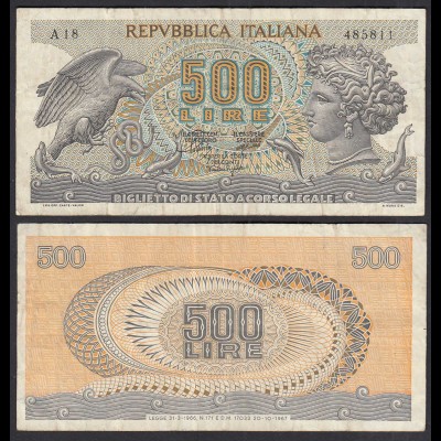 Italien - Italy 500 Lire Banknote 1967 Pick 93a VF- (3-) (32646