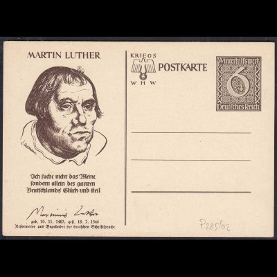 Deutsches Reich WHW Ganzsache P 285/02 ungebr. 1939 Martin Luther (32721