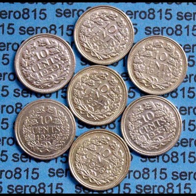 Niederlande 10 Cent Silber 7 versch. Jahrgänge (b476