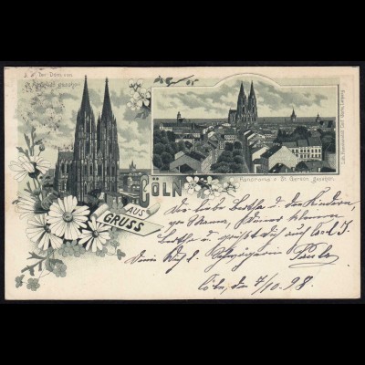 AK Litho Gruss aus Cöln Köln 1898 nach Kreuznach (17108