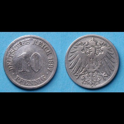 10 Pfennig 1897 G Deutsches Kaiserreich Empire Jäger Nr. 13 (17741