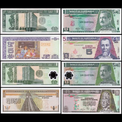 Guatemala - 1/2, 1, 1, 5 Quetzals Banknoten 1989/2007 UNC (14287