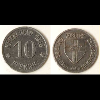 Notgeld/Kriegsgeld Münze Stadt Coblenz 10 Pfennig 1918 Eisen (849