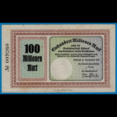 Pössneck Thüringen 100 Millionen Mark Notgeld 1923 (18449