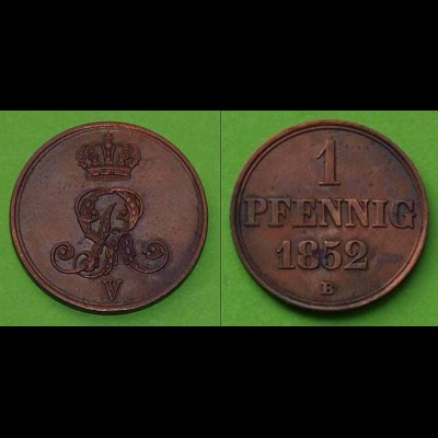 1 Pfennig 1852 Braunschweig-Calenberg-Hannover Georg V. 1851-1866 (n463