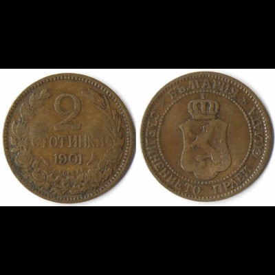 Bulgarien - Bulgaria 2 Stotinki Münze 1901 (r1184