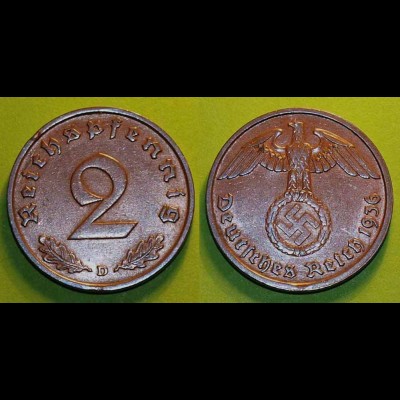 2 Pfennig 3. Reich Third Reich 1936 D Jäger 362 (18555