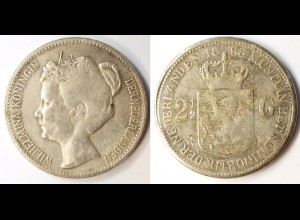 Niederlande - Netherlands 2 1/2 Gulden 1898 Wilhelmina 1. Fälschung (r1254