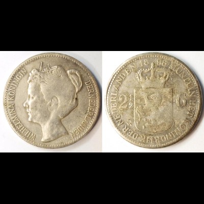Niederlande - Netherlands 2 1/2 Gulden 1898 Wilhelmina 1. Fälschung (r1254