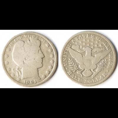 USA 1/2 Dollar Silber-Münze 1901 Barber (r1245