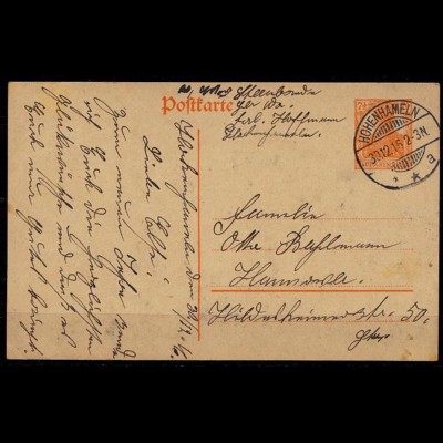 Hohenhameln nach Hannover Ganzsachen - Karte 1916 (b691