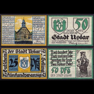 Niedersachsen - Uslar 25 + 50 Pfennig Notgeld 1921 (ca889