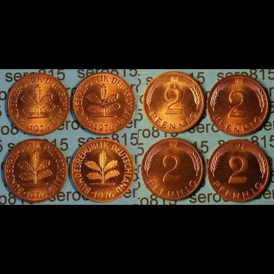 2 Pfennig complete set year 1976 all Mintmarks (453