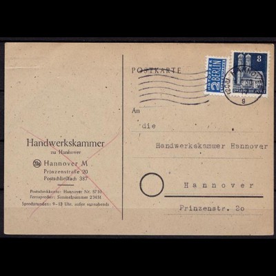 Hannover Bauten Ortkarte Maschinen Stempel 1950 (b730
