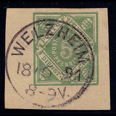 Welzheim klarer EK-Stempel 1891 auf GS-Ausschnitt (b315