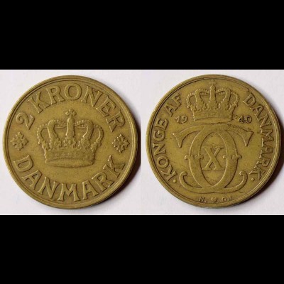 Dänemark - Denmark 2 Kronor Münze 1940 Christian X.1912-1947 (r760