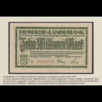 Hessen 10 Millionen Mark Banknote Landesbank 1923 VF (18645