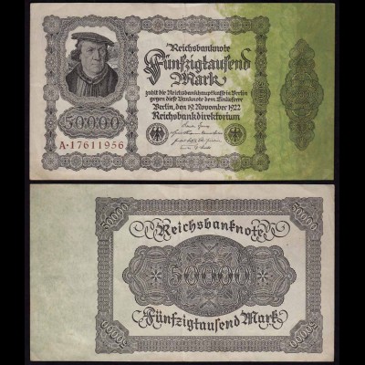 Reichsbanknote - 50.000 50000 Mark 1922 Ros. 79a VF (15428