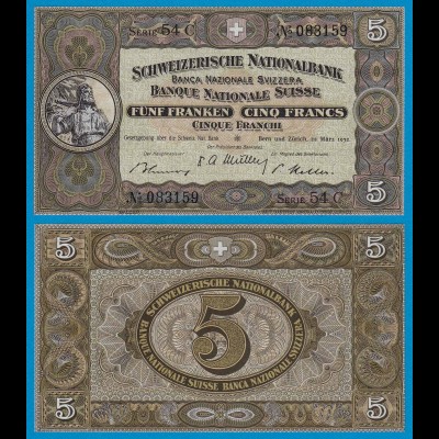 Schweiz - Switzerland 5 Franken Banknote 1952 Pick 11p - XF/aUNC (18851
