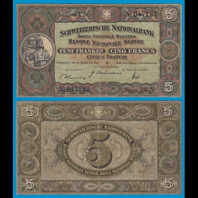 Schweiz - Switzerland 5 Franken Banknote 1942 Pick 11j - gutes VF (18853