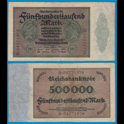 Reichsbanknote - 500000 500.000 Mark 1923 Ros. 87b F/VF (18947