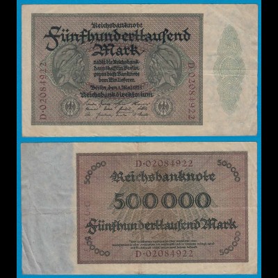 Reichsbanknote - 500000 500.000 Mark 1923 Ros. 87b VF (18948