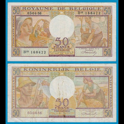 Belgien - Belgium 50 Francs 3.4.1956 Pick 133b gutes VF (19100