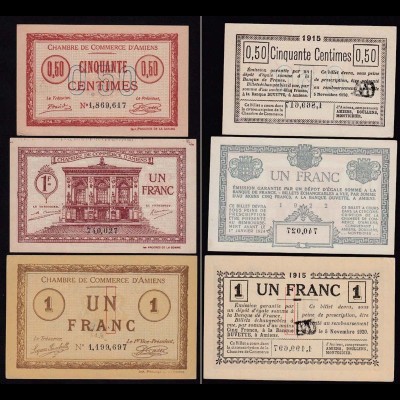 Frankreich - France - 50 Centimes + 2 mal 1 Francs D´AMIENS 1914 (15200