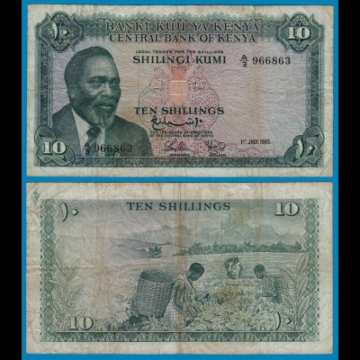 KENIA - KENYA 10 Shillings Banknote 1966 Pick 2a F (19209