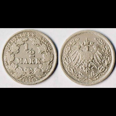1/2 Mark Kaiserreich EMPIRE 1906 A Silber Jäger Nummer 16 (r1281