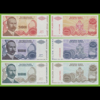 BOSNIA - HERZEGOVINA 50000, 1- + 100 Millionen Dinara 1993 UNC (19496